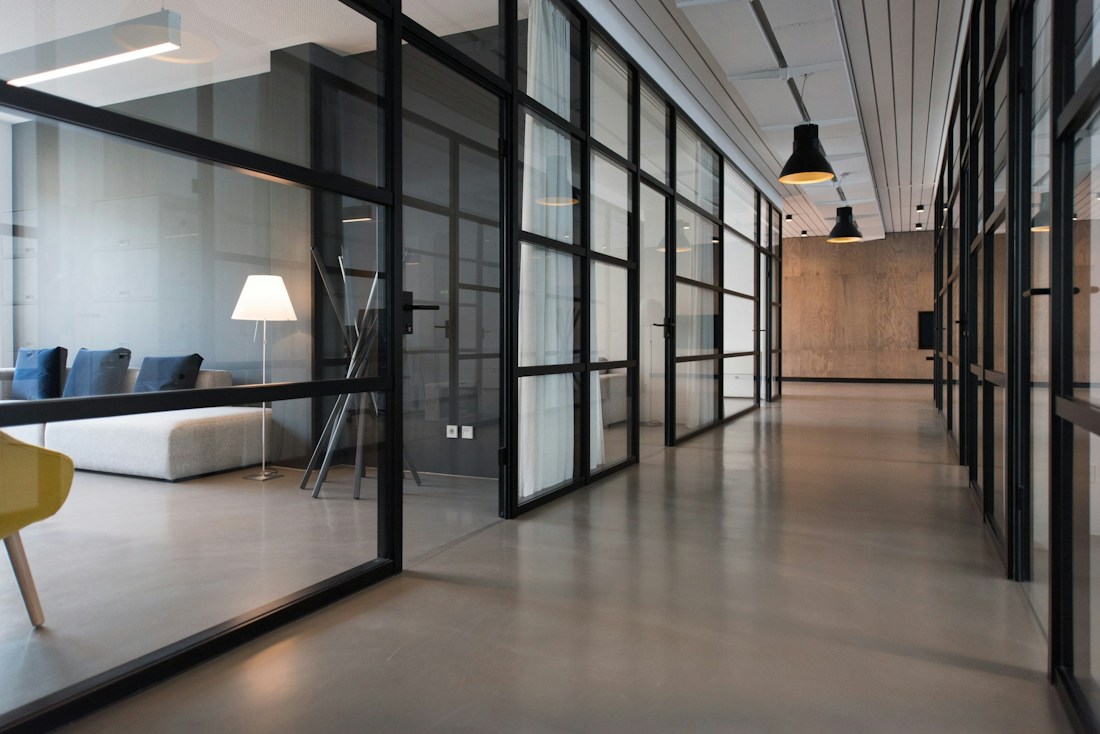 An open contemporary business workspace